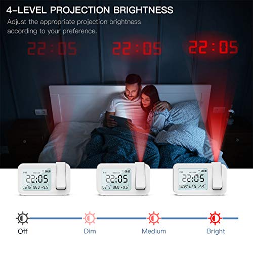 TedGem Despertador, Reloj Despertador Digital Despertador Proyector Despertadores Digitales Pantalla LCD de 3.8", 4 Brillos, 9 Min Posponer, 2 Sonidos Alarma, para Dormitorio, Oficina, Cocina