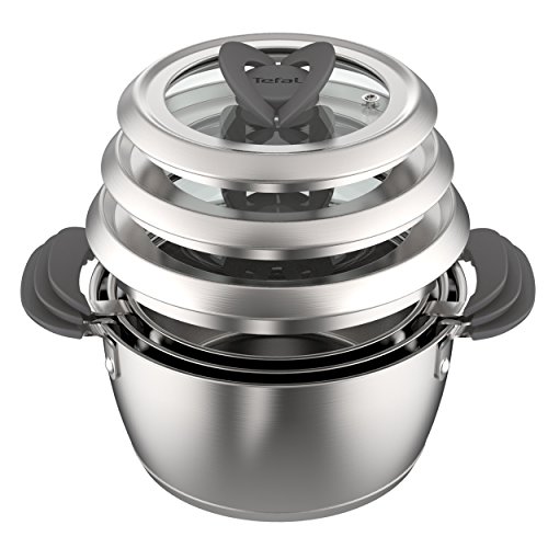 Tefal C817S3 - Juego de 6 ollas para inducción, Acero Inoxidable, Plata