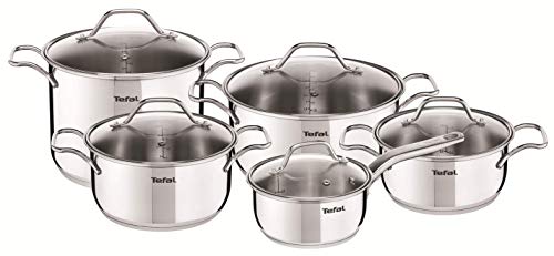 Tefal Intuition A702SC85 - Set de Cazo 16 cm, Cacerola 20/24 cm, Olla 28 cm con Tapa, Acero Inoxidable, Marcas de Medición, Tapas de Cristal, Aptas para del Horno, Todo Tipo de Fuegos