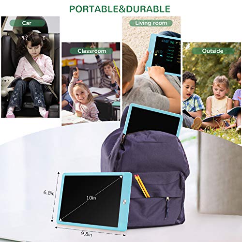 TEKFUN 10 Pulgadas Tablet para niños,Portatiles Buenos,Tableta de Escritura LCD de con Bloqueo de Pantalla borrable y función Reutilizable,Pizarra Luminosa niños,Juegos educativos niños(Azul)