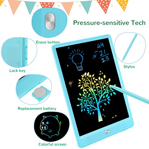 TEKFUN 10 Pulgadas Tablet para niños,Portatiles Buenos,Tableta de Escritura LCD de con Bloqueo de Pantalla borrable y función Reutilizable,Pizarra Luminosa niños,Juegos educativos niños(Azul)