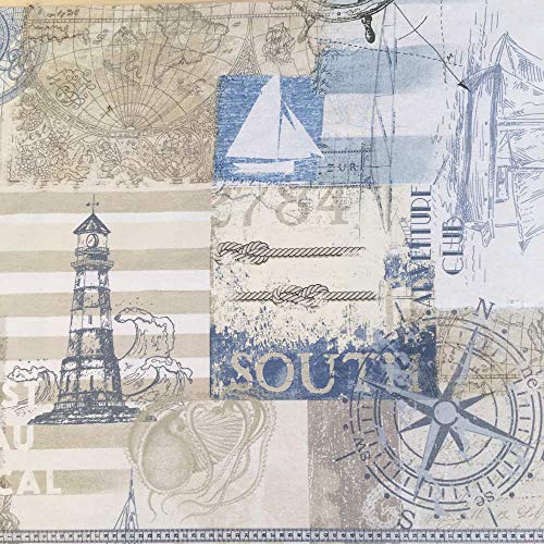 Tela por metros de loneta estampada digital - Half Panamá 100% algodón - Ancho 280 cm - Largo a elección de 80 en 80 cm | Motivos marineros - Beige, marrón, azul