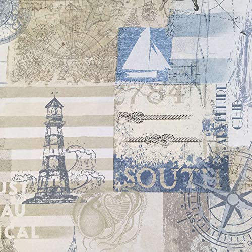 Tela por metros de loneta estampada digital - Half Panamá 100% algodón - Ancho 280 cm - Largo a elección de 80 en 80 cm | Motivos marineros - Beige, marrón, azul