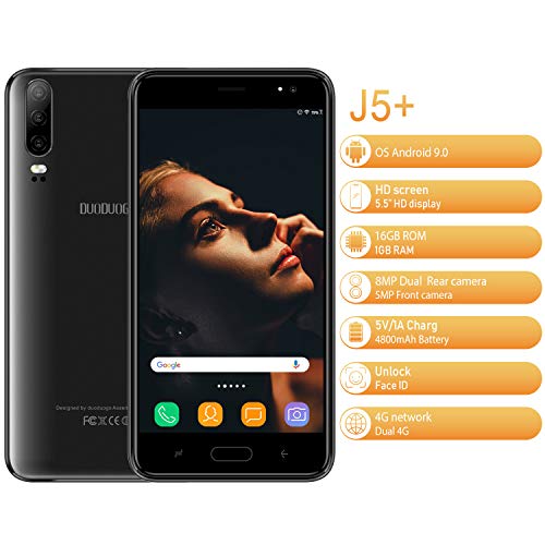 Telefonos Moviles Libres 4G, Smartphone Baratos de 16GB ROM 5.5’’Pulgadas Android 9.0 Quad Core 4800mAh Batería Moviles Libres Baratos Dual SIM Cámara 8MP Teléfono Móvil Face ID(Negro)