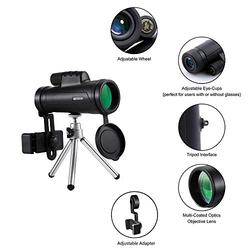 Telescopio Monocular 12 x 50, BETECK HD Zoom Óptico Telescopio Impermeable y a Prueba de Niebla para la observación de pájaros, Turismo, Caza, Acampada y Concierto (12X50)