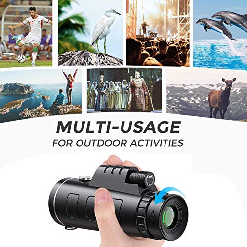 Telescopio Monocular, 40x60 HD Telescopio Impermeable Monocular para Móvil con Soporte para Smartphone y trípode para observación de Aves, Camping y Turismo