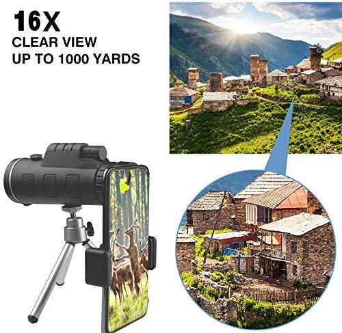 Telescopio Monocular, 40x60 HD Telescopio Impermeable Monocular para Móvil con Soporte para Smartphone y trípode para observación de Aves, Camping y Turismo
