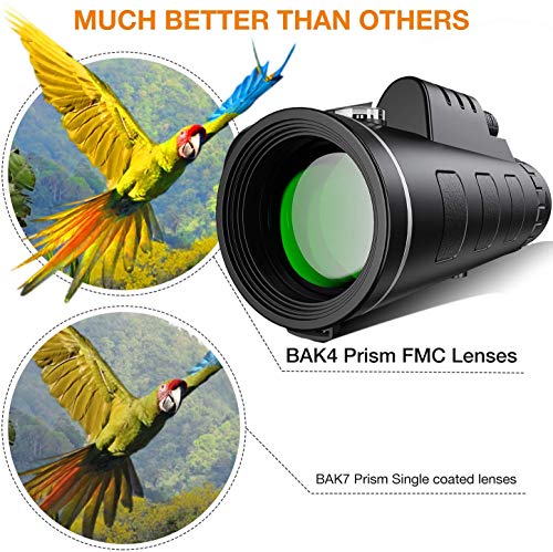 Telescopio Monocular, 40x60 HD Telescopio Impermeable Monocular para Móvil con Soporte para Smartphone y trípode para observación de Aves, Camping y Turismo