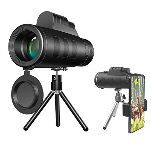 Telescopio Monocular, 40x60 HD Telescopio Impermeable Monocular para Móvil con Soporte para Smartphone y trípode para observación de Aves, Camping y Turismo