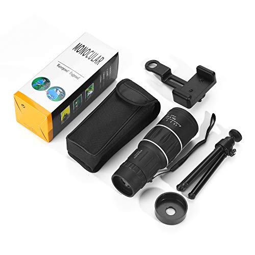 Telescopio monocular de 16 x 52, telescopio de doble enfoque, resistente al agua, con trípode para smartphone para observación de aves al aire libre, caza, senderismo, camping y turismo