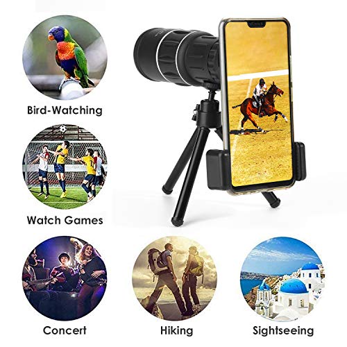 Telescopio monocular de 16 x 52, telescopio de doble enfoque, resistente al agua, con trípode para smartphone para observación de aves al aire libre, caza, senderismo, camping y turismo