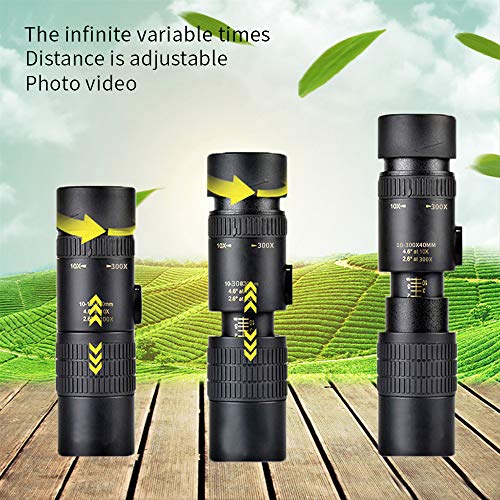 Telescopio monocular, telescopio monocular 4K 10-300X40 mm Super teleobjetivo zoom monocular, alta potencia HD ligero telescopio para observación de aves, caza, senderismo (sin trípode y clip).