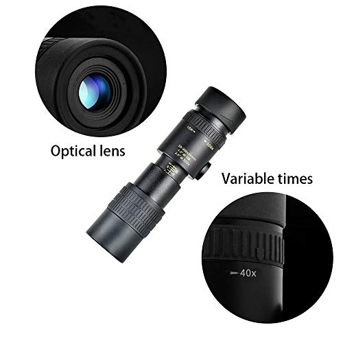 Telescopio monocular, telescopio monocular 4K 10-300X40 mm Super teleobjetivo zoom monocular, alta potencia HD ligero telescopio para observación de aves, caza, senderismo (sin trípode y clip).