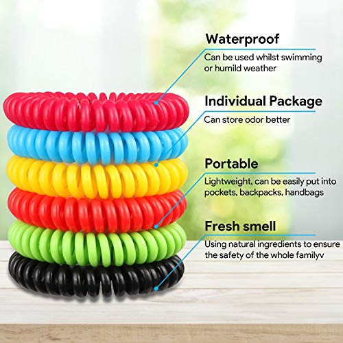 Telgoner Pulsera Antimosquitos, Pulseras Repelentes de Mosquitos, incluye 12 Piezas 100% Naturales Antimosquitos Pulsera y 24 Pegatinas Antimosquitos, Ajuste para Niños Adultos Camping Senderismo