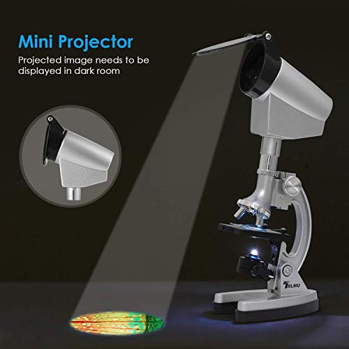 TELMU Microscopio de Bolsillo para niños y Principiantes, pequeño y Brillante, Set de Accesorios de 70 Piezas, 300X-600X-1200X, con iluminación LED y Cuchillas, Maleta y preparación incluidos