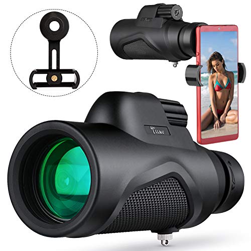 TELMU Telescopio Monocular 12 x 50 HD Spotting Scope Monculares Portátil Telescopio con Clip de teléfono para la observación de animales o aves/viajes de caza/juego de pelota/concierto