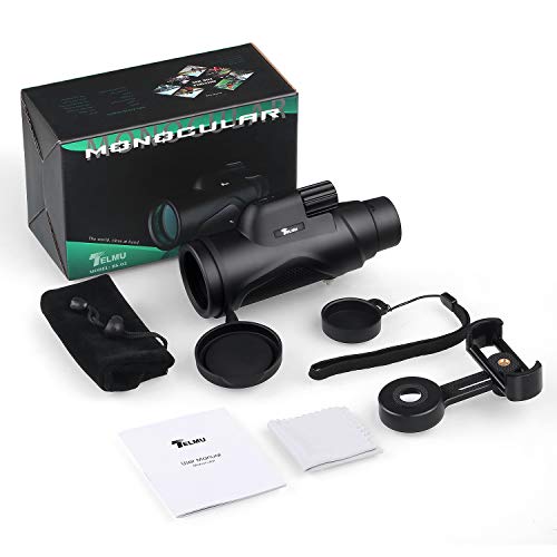 TELMU Telescopio Monocular 12 x 50 HD Spotting Scope Monculares Portátil Telescopio con Clip de teléfono para la observación de animales o aves/viajes de caza/juego de pelota/concierto