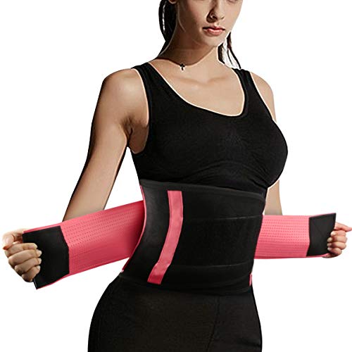 Tencoz Faja Deportiva Waisttrainer, Fajas Reductoras Adelgazantes Cinturón Abdominal Cinturón para el Sudor Mujer Cintura Entrenador Cintura Cinturón de Adjustable para Deporte Fitness (Rosa)