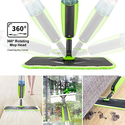 Tencoz Spray Mop, Mopa con Pulverizador, Fregona con Vaporizador, Mopa Spray Rotación de 360°, Capacidad de 300 ML con 4 Trapeadores y Raspador de Ventana para Ventanas, Pisos, Azulejos