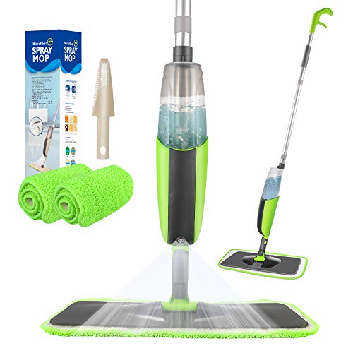 Tencoz Spray Mop, Mopa con Pulverizador, Fregona con Vaporizador, Mopa Spray Rotación de 360°, Capacidad de 300 ML con 4 Trapeadores y Raspador de Ventana para Ventanas, Pisos, Azulejos