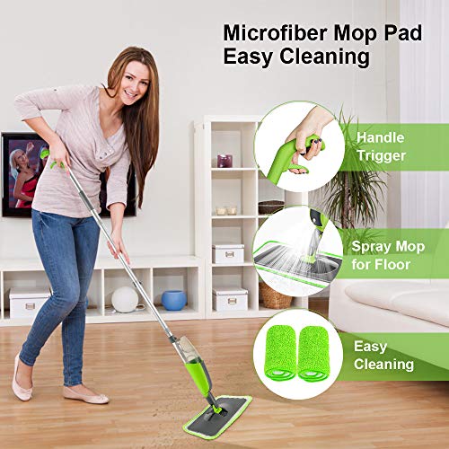 Tencoz Spray Mop, Mopa con Pulverizador, Fregona con Vaporizador, Mopa Spray Rotación de 360°, Capacidad de 300 ML con 4 Trapeadores y Raspador de Ventana para Ventanas, Pisos, Azulejos