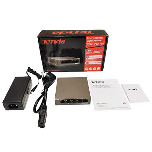 Tenda TEF1105P Ethernet PoE Switch 5-Port 10/100 Mbps, 4 Puertos PoE, no Configuración,Tipo Desktop