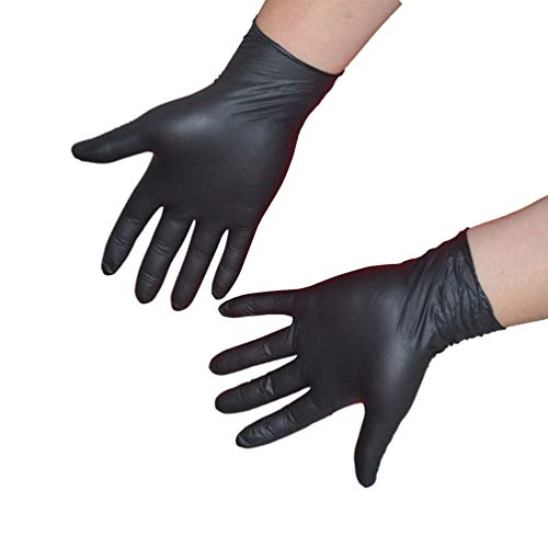 TENDYCOCO 100Pcs Guantes de Piercing de Tatuajes Unisex de Látex Negro sin Polvo - Talla M