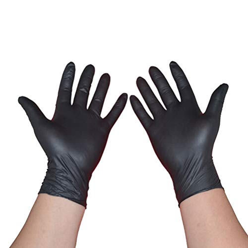TENDYCOCO 100Pcs Guantes de Piercing de Tatuajes Unisex de Látex Negro sin Polvo - Talla M