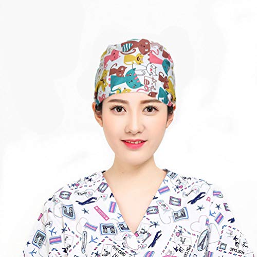 TENDYCOCO 2 Piezas Gorro de Quirófano de Algodón Gorro Médico para Mujer Gorro Médico Ajustable para Médicos Enfermeras Peluqueros Farmacéuticos Trabajadores (Color Variado Flor de Zorro)