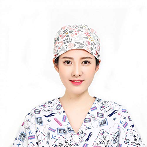 TENDYCOCO 2 Piezas Gorro de Quirófano de Algodón Gorro Médico para Mujer Gorro Médico Ajustable para Médicos Enfermeras Peluqueros Farmacéuticos Trabajadores (Color Variado Flor de Zorro)