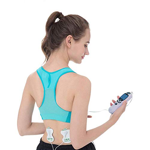 TENS EMS Electroestimulador Profesional Digital Masaje Pantalla LCD 2 Canales 4 Electrodos Autoadhesivos Totalmente Recargable Con 8 Programas de Preajuste