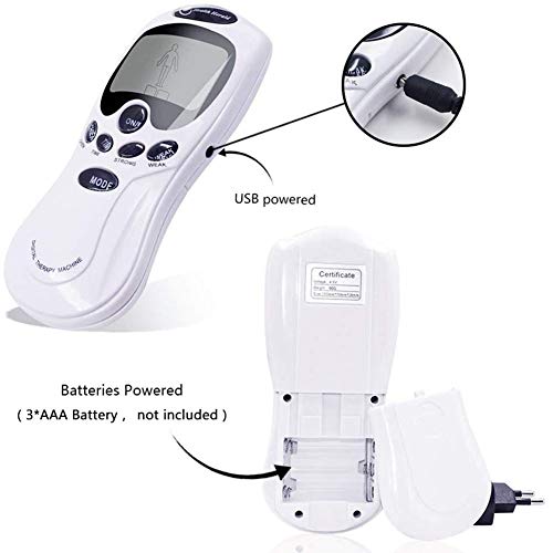 TENS EMS Electroestimulador Profesional Digital Masaje Pantalla LCD 2 Canales 4 Electrodos Autoadhesivos Totalmente Recargable Con 8 Programas de Preajuste