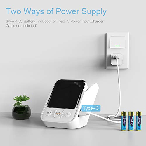 Tensiómetro de Brazo, Arealer Monitor de Presión Arterial Digital Automatico con Gran Pantalla, 2 Memorias 2 * 120, para Uso Doméstico, Deteccion de Irregular Arritmia