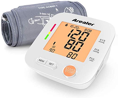 Tensiómetro de Brazo, Arealer Tensiómetro Arterial con Tecnología Inteligente para Dar Lecturas Rápidas, 2 Memorias 2 * 90, Pantalla LCD, para Uso Doméstico