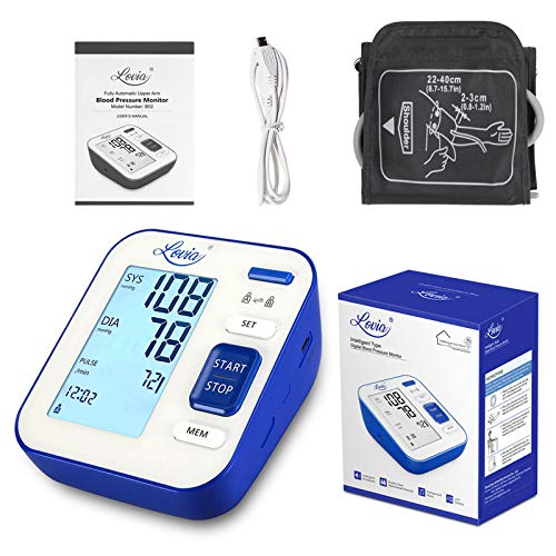 Tensiómetro de Brazo, Lovia Monitor de la presión Arterial, Tensiómetro de Brazo Digital LCD, Brazalete grande de 22-42 cm,Detección de Frecuencia Cardíaca Irregular 2 memorias de usuario (2 * 120)