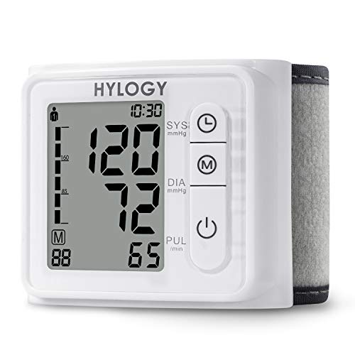 Tensiómetro de muñeca HYLOGY Monitor de Presión Digital de presión arterial y pulso totalmente automática con 2 * 90 memorias, alta precisión, pantalla LCD, portátil para uso doméstico