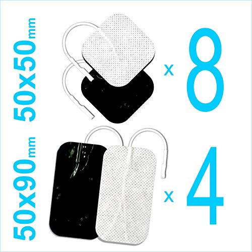 TENSPAD SILVER 12 electrodos para GLOBUS, CEFAR, Prim, PROMED, (8 uds. 50x50mm + 4 uds. 50x90mm) con Conector Pin de 2 mm