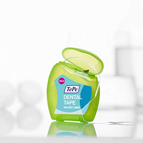 TePe Cinta Dental 40 metros / Hilo dental ancho y encerado para la eliminación eficaz de la placa / Sabor a menta