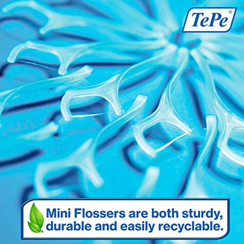 TePe Mini Flosser - Arco con hilo dental resistente/Limpieza bucal eficaz para espacios estrechos / 36 unidades/color azul