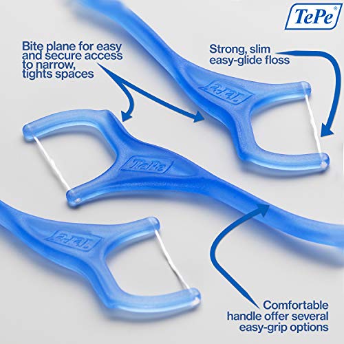 TePe Mini Flosser - Arco con hilo dental resistente/Limpieza bucal eficaz para espacios estrechos / 36 unidades/color azul