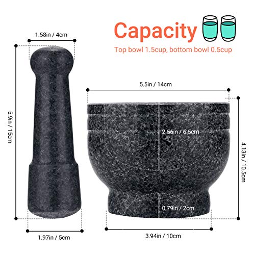 Tera Mortero y Maja de Mortero de Granito Doble Cara Seguro para Alimentos como Hierbas Especias Granos de Café Hojas de Té y Guacamole