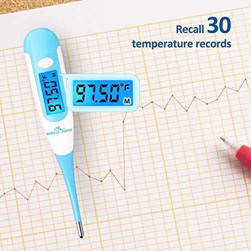 Termómetro basal digital Easy@Home Pantalla LCD con retroiluminación azul 1/100 grados de alta precisión para el seguimiento de la ovulación Aplicación gratuita Premom Español(Sin bluetooth)