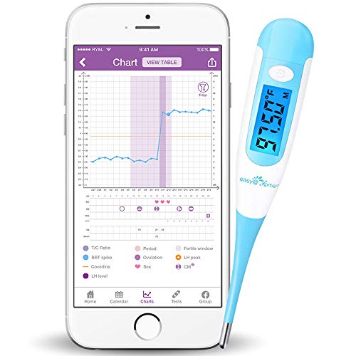 Termómetro basal digital Easy@Home Pantalla LCD con retroiluminación azul 1/100 grados de alta precisión para el seguimiento de la ovulación Aplicación gratuita Premom Español(Sin bluetooth)