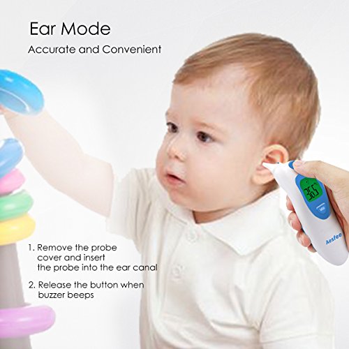 Termómetro Digital Frente y Oído, 4 in 1 Termómetro Infrarrojo Médico Alta Precisión Para Bebe Niños y Adultos,Alarma De Fiebre,Temperatura Ambiente