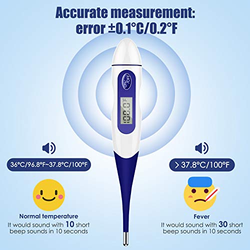 Termometro Digital, KKmier Termómetro Médico Oral Medidor de Temperatura de Lectura Rápido y Preciso con Punta Flexible para bebés, adultos o niños