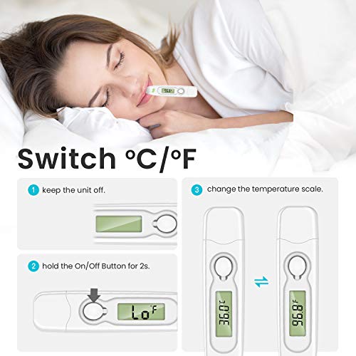 Termómetro Digital para la Fiebre, Termómetro Médico Oral para una Rápida Medición de la Temperatura Corporal vía Oral, Rectal y en las Axilas para Niños, Adultos y Bebés