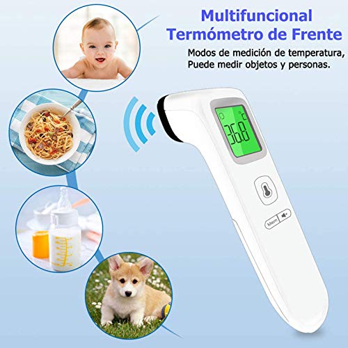 Termómetro Frente 3 en 1 Termómetro Digital Medición Precisa y Rápida 35 Lecturas de Memoria Termómetro Infrarrojo Sin Contacto con Alarma de Fiebre Adecuado para Niños, Adultos, Ambiente y Objetos