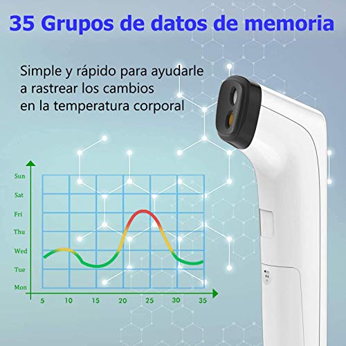 Termómetro Frente 3 en 1 Termómetro Digital Medición Precisa y Rápida 35 Lecturas de Memoria Termómetro Infrarrojo Sin Contacto con Alarma de Fiebre Adecuado para Niños, Adultos, Ambiente y Objetos