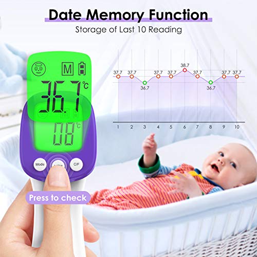Termometro Infrarrojos Digital, konjac Termometro infrarrojo sin contacto,termometro laser con recordatorios de tres colores y para bebés y adultos
