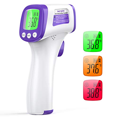 Termometro Infrarrojos Digital, konjac Termometro infrarrojo sin contacto,termometro laser con recordatorios de tres colores y para bebés y adultos